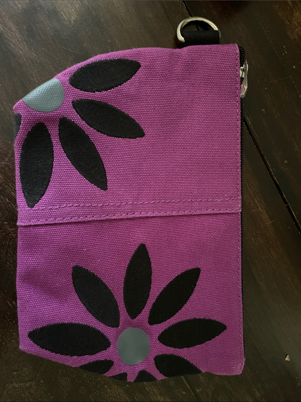 Life Is Good Purple Floral Cosmetic Bag with Black Accents